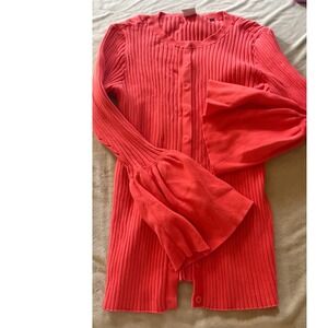 Cabi Coral Ribbed Bell Sleeve Button Up‎ Cardigan Sweater Womens Large
